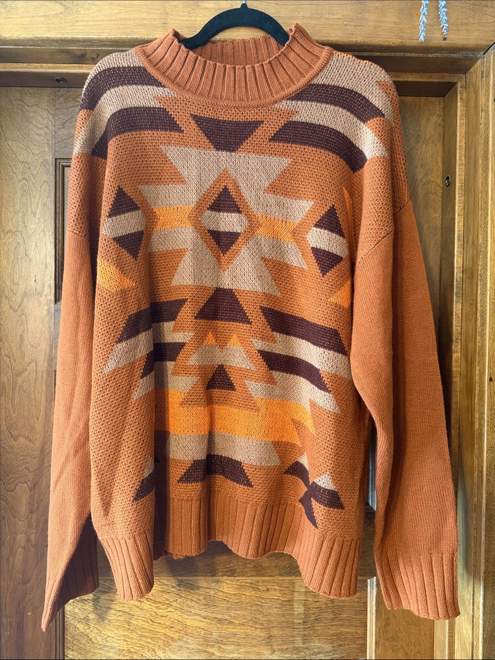 Savanna Jane Rust and Brown Aztec Turtleneck Sweater